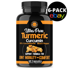 Angry Supplements Ultra Pure Turmeric Curcumin w. Black Pepper Capsules, 6 Pack