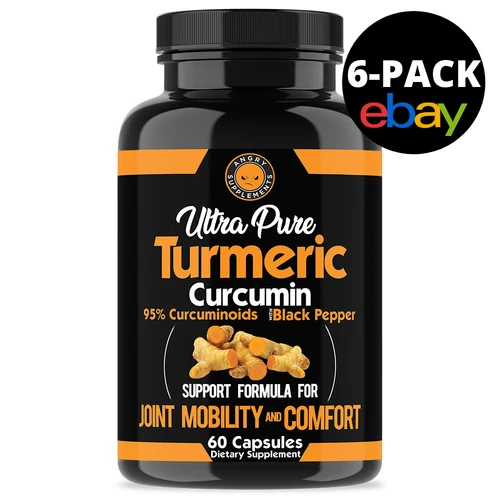 Angry Supplements Ultra Pure Turmeric Curcumin w. Black Pepper Capsules, 6 Pack