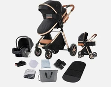 3 in 1 Baby Stroller  Car Base with Isofix Safety Baby Car Seat Base Super Black