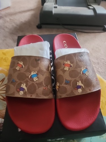 New Coach Women's Udele Slide Sandals Flat Size 10 Tan Multi - Picture 5 of 9