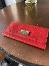 Patrick Cox Purse Red Leather Fleur de Lis Pattern