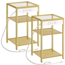 End Tables Set of 2 with Charging Station, Side Tables with USB Ports & Power...