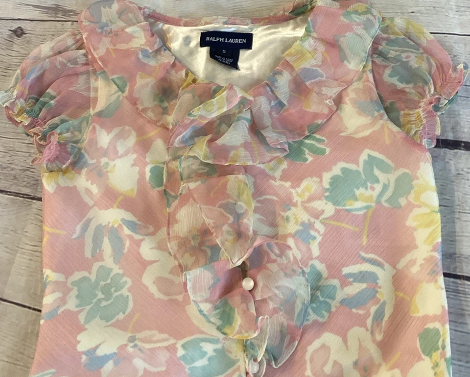 Vestido de Fiesta Ralph Lauren Niñas Talla 5 Rosa Floral Volantes Vintage Pasteles Foto 3 de 4