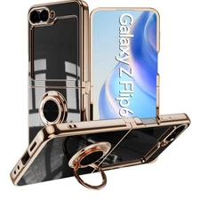 Luxury Plating Shockproof Ring Stand Rugged Case for Samsung Z Flip 7 2025/6/5/4