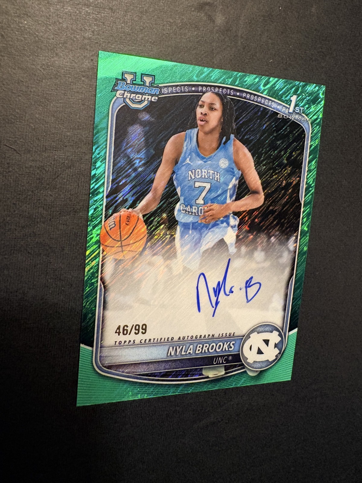 2025-26 Bowman  #CPA-NR Nyla Brooks 1st Bowman Green Shimmer Auto /99