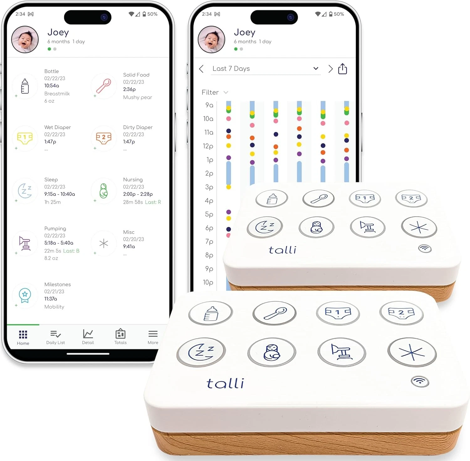 Talli Daily One Touch Baby Tracker Monitor Alexa Compatible