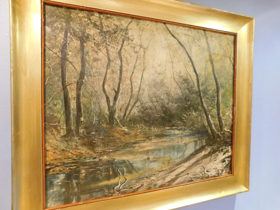 LRG VINTAGE Impressionist Oil Painting 20 x 24 LEMON GOLD FRAME Listed R HAZEL - Image 3 of 4
