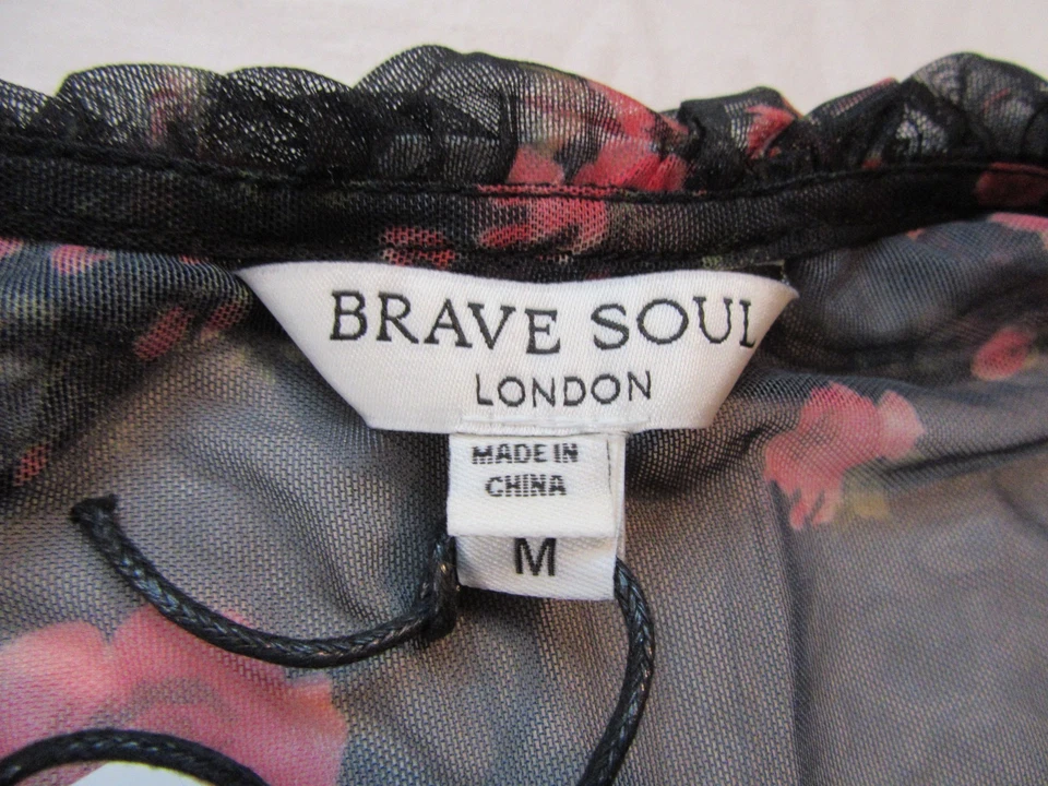 Brave Soul - Size M - Black & Red Floral - Sheer - Tie Front Blouse BNWT - Image 2 of 4