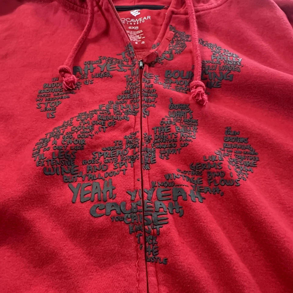 Sudadera con Capucha Rocawear Clásica 6XB Roja Cremallera Completa Arte de la Palabra Gráfico Y2K Hip Hop Gran Tamaño Foto 4 de 4