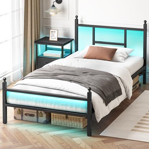 Twin Metal Bed Frame with Built-in USB Charging Station and Power Outlet-image