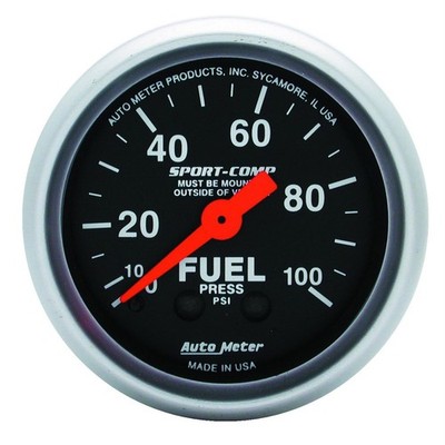 AutoMeter 3312 Sport-Comp Mech Fuel Press. Gauge,100 PSI,2-1/16