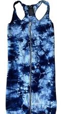 bebe Bodycon Tank Dress Womens Small Blue Tie Dyed Sleeveless Zip Up Sexy