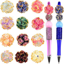 12Pcs -Edged Rose Flower Focal Beads for Pens Luminous Fancy Focal Beads for Bea