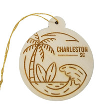 Charleston South Carolina Ornament Wood Souvenir Ocean Beach Palm Trees USA Made