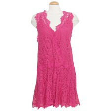 FREE PEOPLE Bright Orchid Heart in Two Lace Deep V-neck Sleeveless Mini Dress M