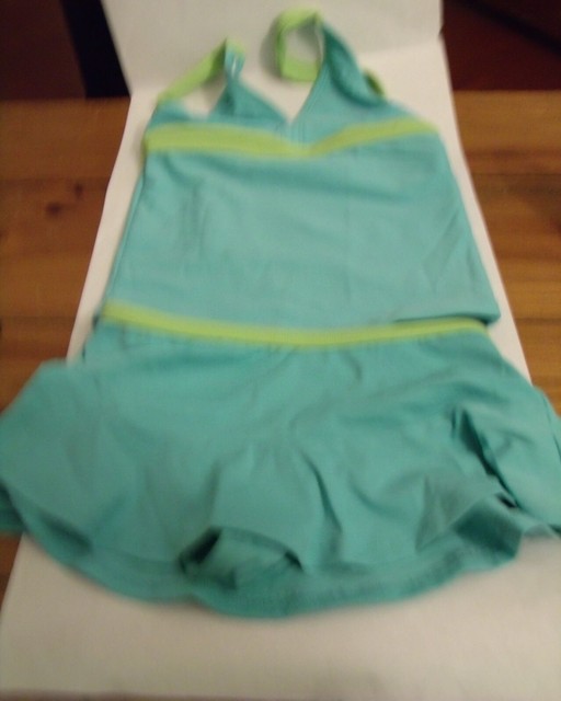 L.L.Bean Girls 5 Two Piece Swimsuit Swim wear Tie Neck Skirt bottom