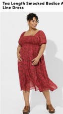 Torrid 1 Tea Length Smocked Bodice A-Line Dress Size 1x