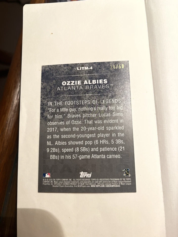 2018 Topps Legends in the Making Gold 10/50 Ozzie Albies Rookie Card RC - Image 4 of 4
