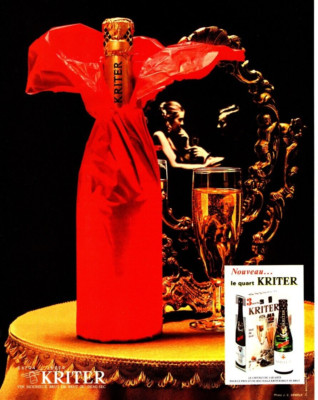 1970 KRITER BRUT CHAMPAGNE PRINT AD, FRENCH, DEMI-SEC ALCOHOL PRINT AD