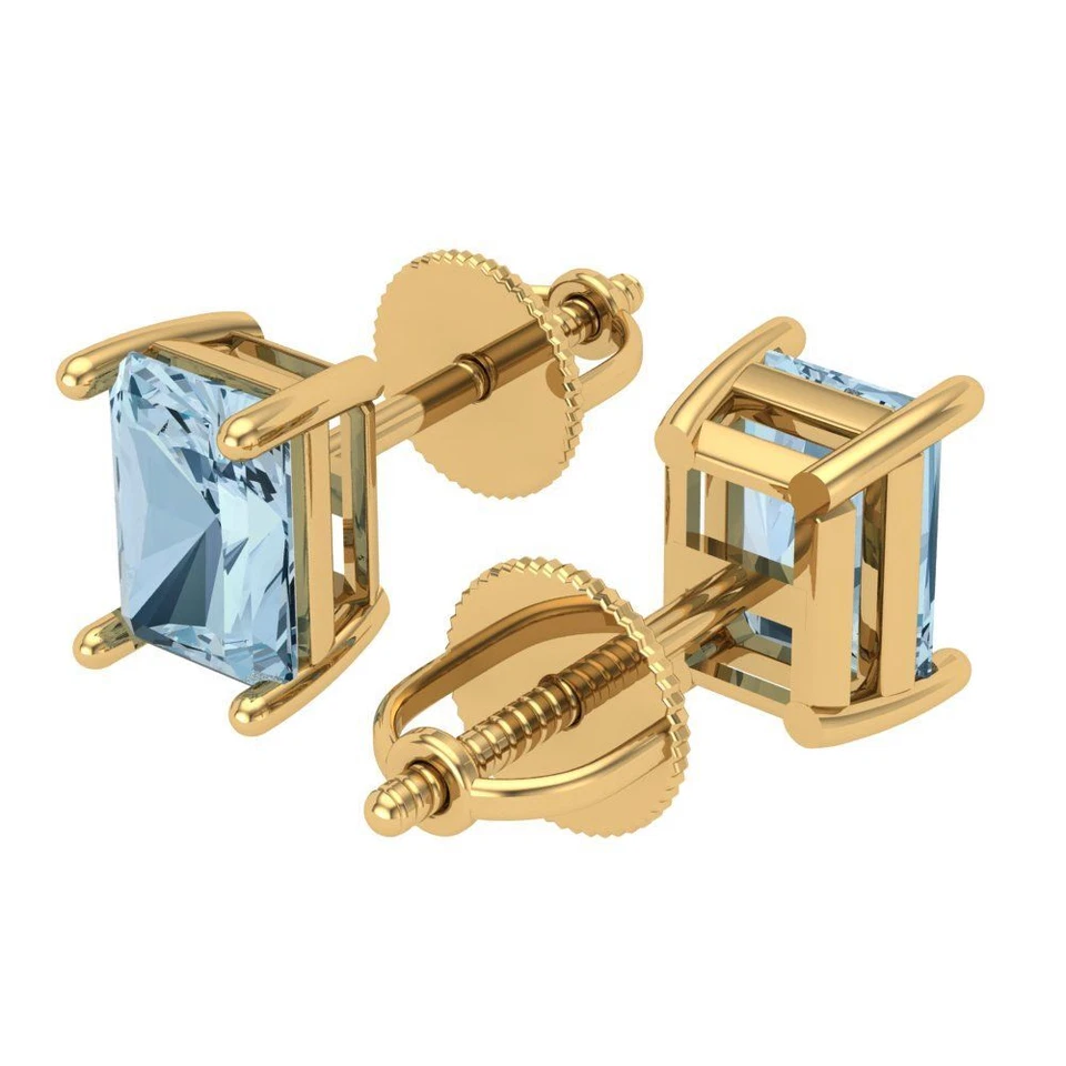 1.32 ct Emerald Cut Solitaire Stud Earrings Yellow Gold Earrings Screw back - Image 2 of 4