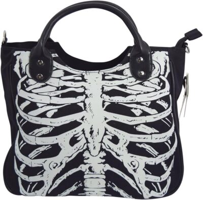 Goth Ribcage Skeleton Glow in the Dark Shoulder Bag 