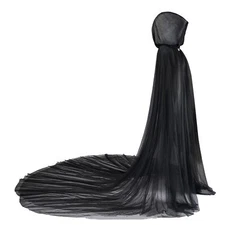 Women Hooded Elf Cloak Wedding Tulle Cape Bridal Dress Robe with Long Train B...