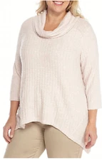 Ruby Rd 3X Sweater 3/4 Sleeve Cowl Neck Light Weight Ribbed Top  Blish MSRP $64.