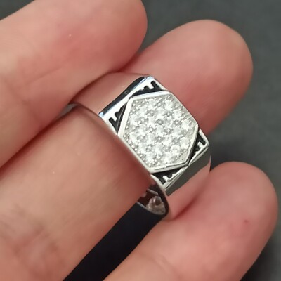 Men's Signet Ring 925 Silver Retro Crystal Enamel Geometric 11.25