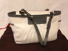 COACH PLEATED EAST/WEST GALLERY F13759 WHITE GRAY LEATHER TOTE SHOULDER BAG