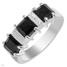 Sterling Silver 3 Square sapphire Black band sz.7