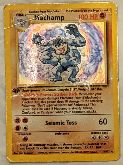 Machamp Pokemon Card 1st Edition 8 102 Holofoil Rare 1st Edition Base 