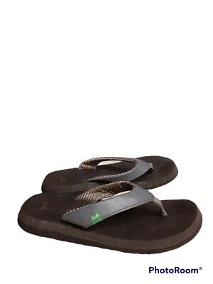 Sanuk Yoga Mat Womens 7 Slip on Leather Flip Flop Thong Flat Sandals Gray Beach