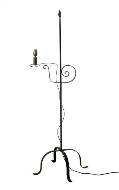 Wrought Iron Adjustable Floor Lamp with Flame Tip and punched Tin Shade - Image 3 of 4