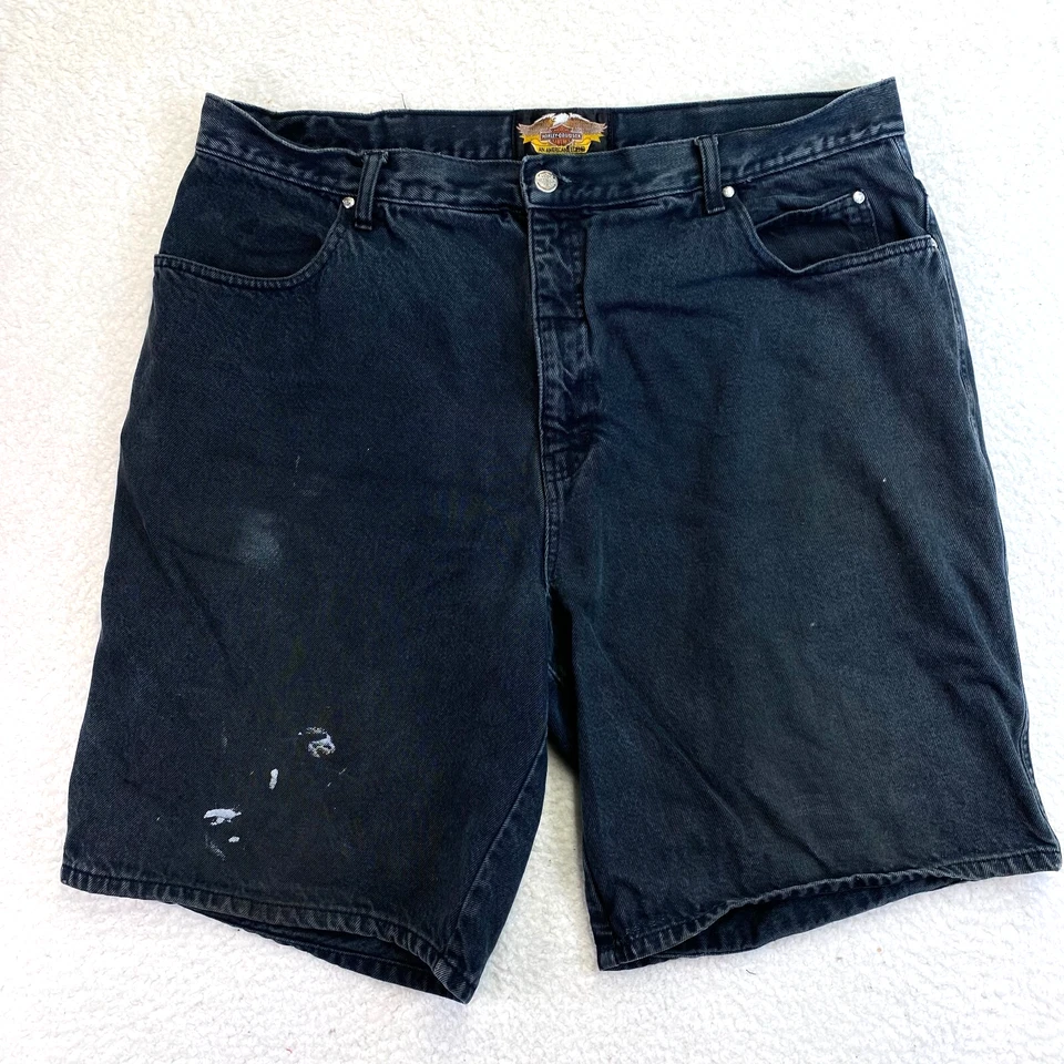 Vintage Harley Davidson Denim Shorts Mens 42 Black Jeans Biker Grunge 90s Long - Image 2 of 4