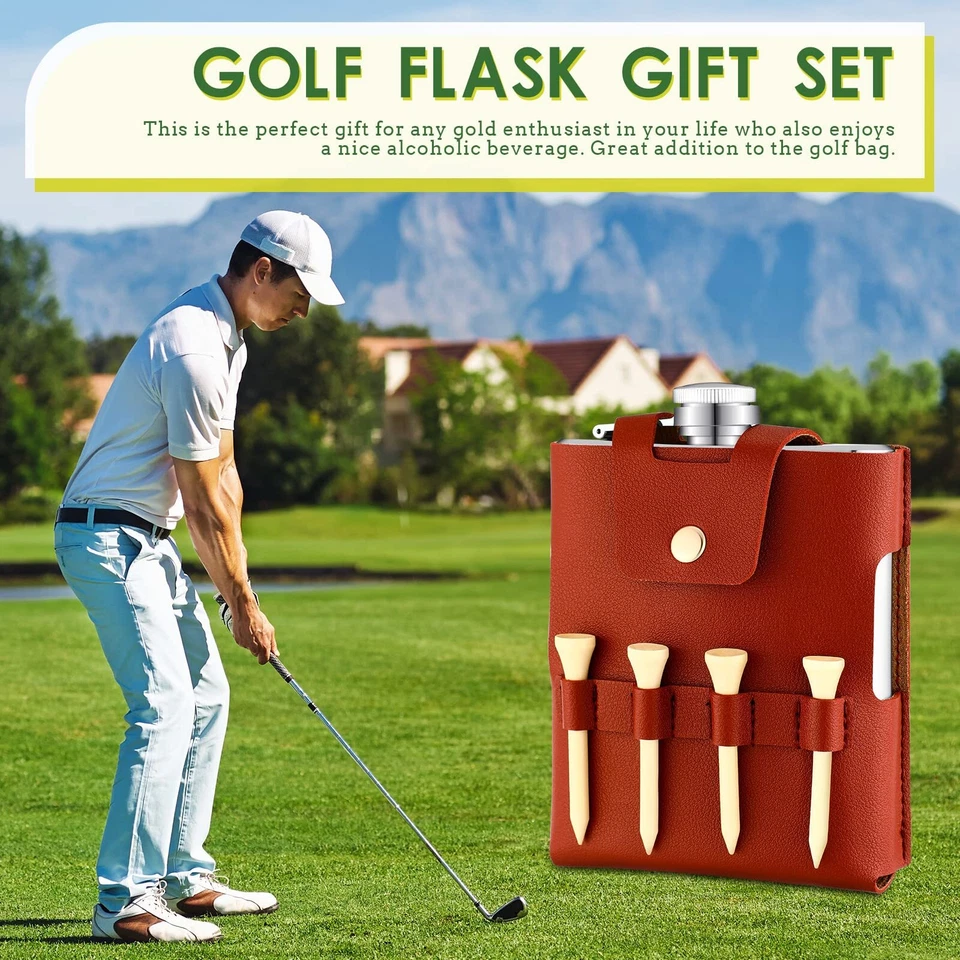 Remerry Golf Flask Gift Set 7 oz Stainless Steel Flask with Leather Case Golf Ac - Image 2 of 4