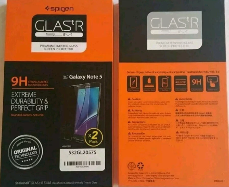 Lot of 3 Spigen Samsung Galaxy Note 5 Screen Protector,Tempered Glass 2 Pack  - Image 2 of 2