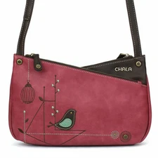 New Chala CRISS CROSS Cross-body Pleather Purse Bag BIRD Berry Pink adjustable