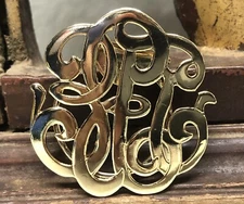 Jeri Lou Scarf Clip Gold Tone Monogram Design Vintage