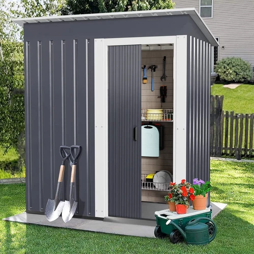 Garden Storage Shed Metal Outdoor Box Outdoor Backyard Bike Tool 5ftx3ft Grey - Picture 2 of 45