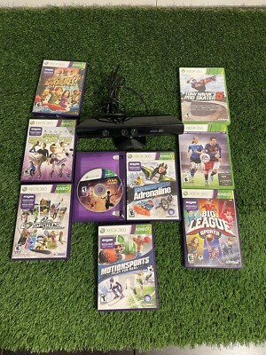Microsoft Xbox 360 Kinect Motion Sensor Bar Model 1414 & 9 Games Bundle Lot