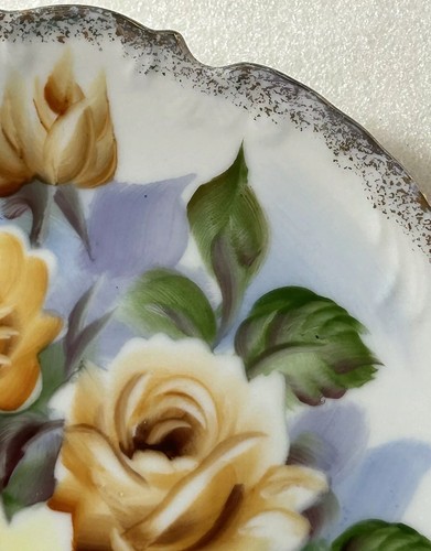 UCAGCO Japan Signed Ceramic Plate Yellow Roses Gold Trim 9in Vintage Circa 1950 - Picture 6 of 16