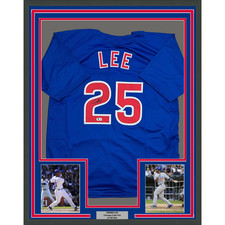 Framed Autographed/Signed Derrek Lee 35x39 Chicago Blue Jersey Beckett BAS COA