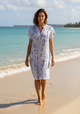 Lilly Pulitzer Blue/White Floral V-Neck Flutter Sleeve Silk Shift Dress 14