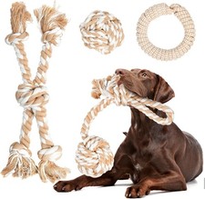 Dog Rope Toys for Aggressive Chewers, Tough Rope Chew Toy, 3 Feet 5 Knots Rope