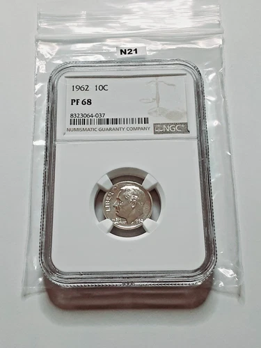 1962 NGC PF68 90% PROOF SILVER ROOSEVELT DIME 10C White Label!    N21