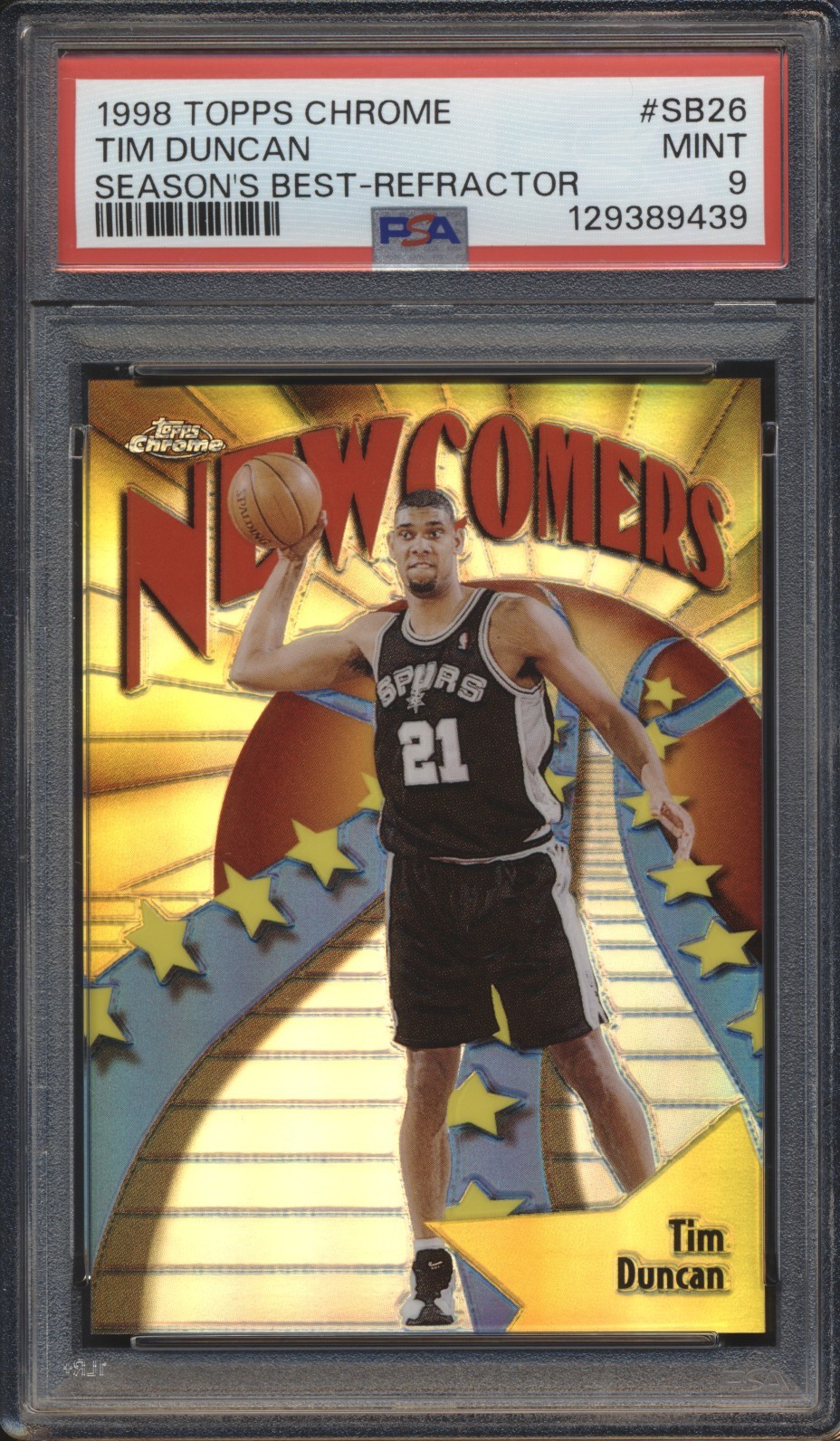 1998 Topps Chrome SEASON'S BEST REFRACTOR Tim Duncan #SB26 PSA 9 SPURS MINT HOF