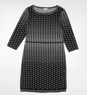 Max Studio Damen Schwarz Geometrisches Polyester Etuikleid Größe S Rundhals Pullover