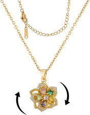 Necklace for Women Gold Flower Necklace Rotatable Crystal Silver Blossom Pendan