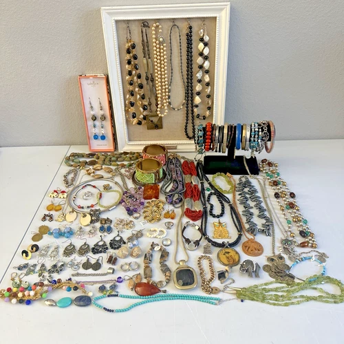 Mixed Jewelry Lot Wearable Vintage Costume+ Natural Stone Amber Sterling Peridot