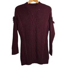 American Rag Medium Keyhole Cable Knit Fringe Dress Burgundy Wine Winter Cozy